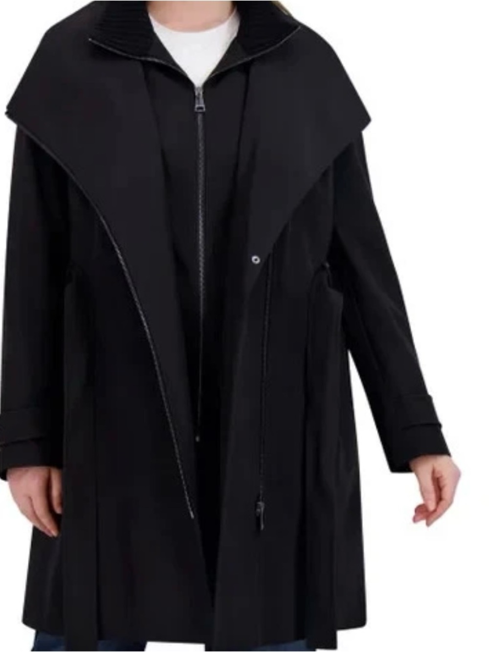 Halston Heritage Black Zip-Front Trench Coat, Size Small, pre- owned like new